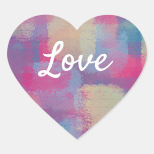 Love Text Heart Shape Pastel Patchwork Pattern Heart Sticker