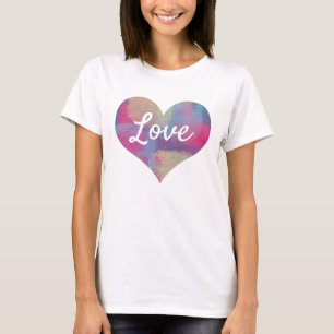 Love Text Heart Shape Pastel Patchwork Pattern T-Shirt