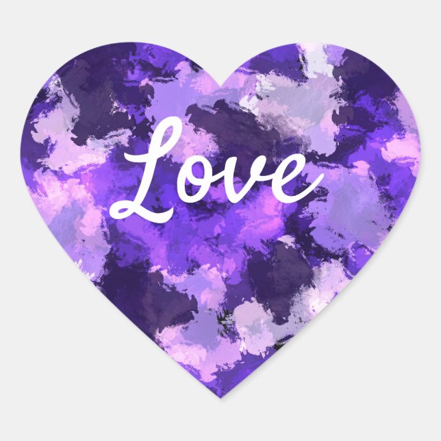Love Text Heart Shape Purple Blue and Cool Heart Sticker (Front)