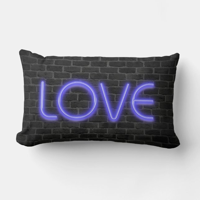 LOVE text in neon lights on brick Lumbar Cushion (Front)