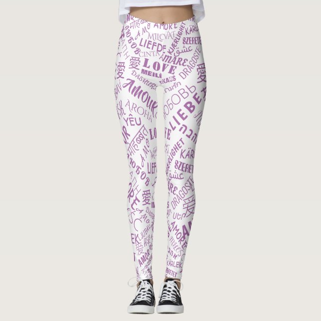 Love Text Leggings Multi Language Word Your Colour (Front)
