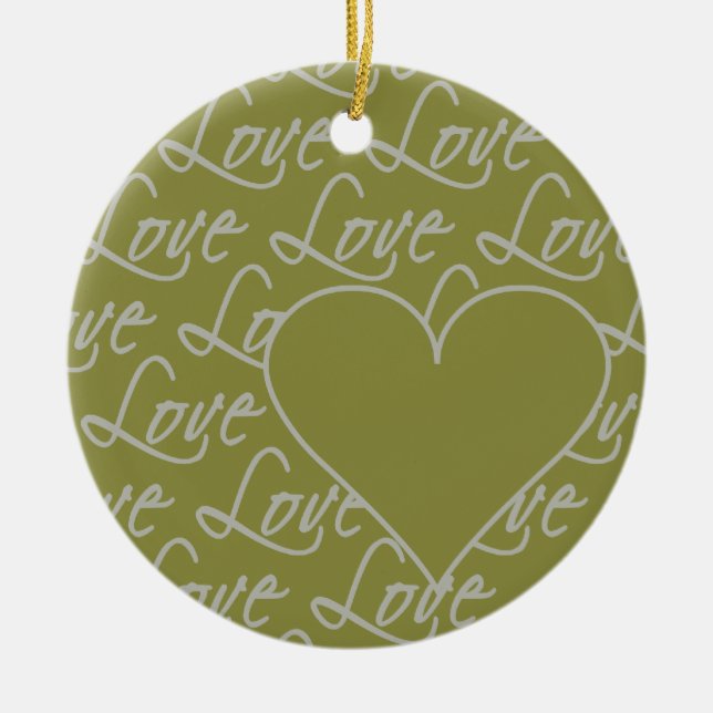 Love Text ornament, customise Ceramic Tree Decoration (Front)