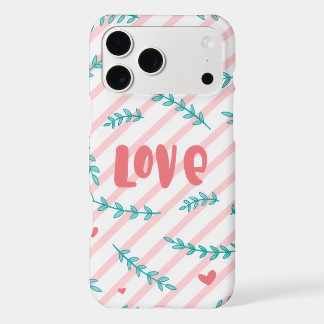 LOVE Text Pink Stripes Botanical Leaves (Back)