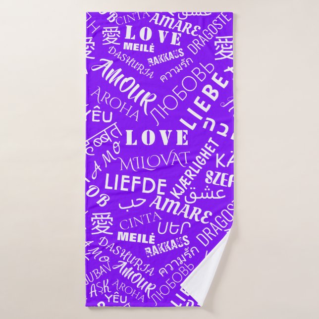 Love Text Purple Bath Towels Multi Language (Bath Towel)