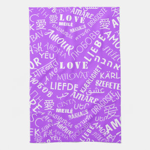 Love Text Purple Kitchen Towel - Choose Colours