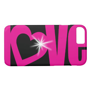 Love text sparkle pink & black iphone case