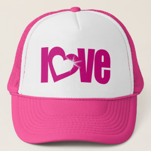 love text with heart pink hat / cap