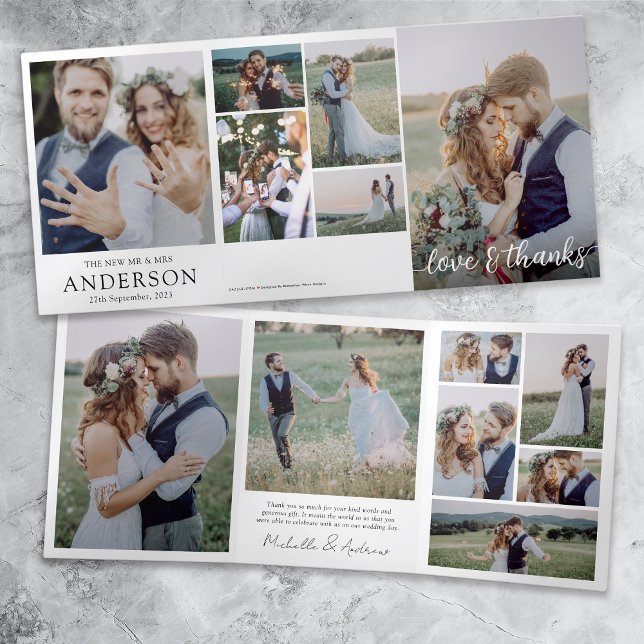 Love & Thanks 14 Photo Collage Wedding Keepsake  Tri-Fold Card (Creator Uploaded)
