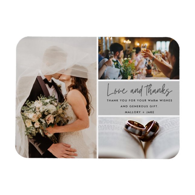 Love Thanks 3 Photo Wedding Thank You Magnet (Horizontal)