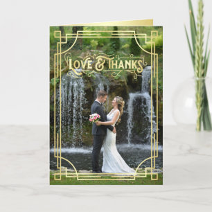 Love & Thanks Art Deco Gold Green Add Your Photo Thank You Card