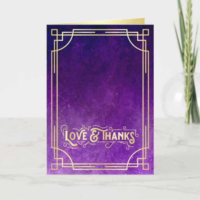Love & Thanks Art Deco Gold Purple Add Your Photo Thank You Card (Front)