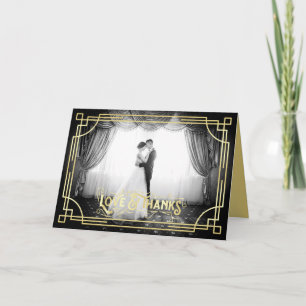 Love & Thanks Art Deco Wedding Photo Thank You Card
