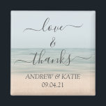 Love & Thanks Beach Front Vintage Hawaiian Wedding Magnet<br><div class="desc">Give your guests a souvenir to your wedding and express your heart felt gratitude with this elegant magnet in beach front background and a calligraphy lettering saying "love & thanks!". Personalise the name and the wedding date.</div>