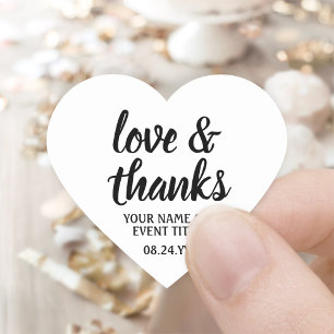 Love & Thanks Black & White Simple Elegant Script Heart Sticker