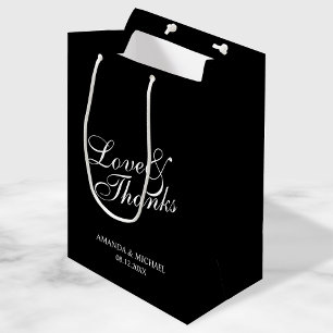 'Love & Thanks' Black & White Wedding Favour Medium Gift Bag