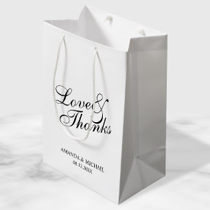 'Love & Thanks' Black & White Wedding Favour Medium Gift Bag