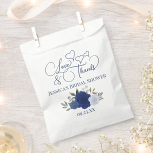 Love & Thanks Blue Boho Roses Bridal Shower Favour Bag