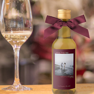 Love & Thanks Burgundy Wedding Photo Mini Wine Label