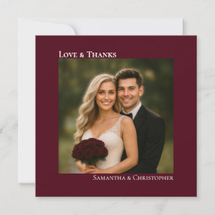 Love & Thanks Burgundy Wedding Photo Thank You Card