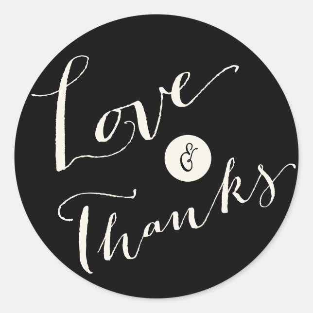 Love & Thanks Calligraphy Script Wedding Stickers (Front)