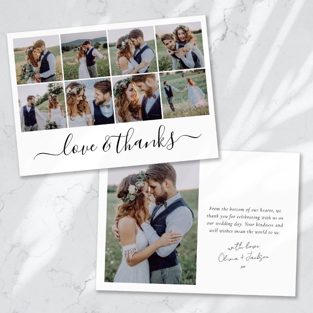 Love & Thanks Calligraphy Wedding Photos Thank You Card (Creator Uploaded)