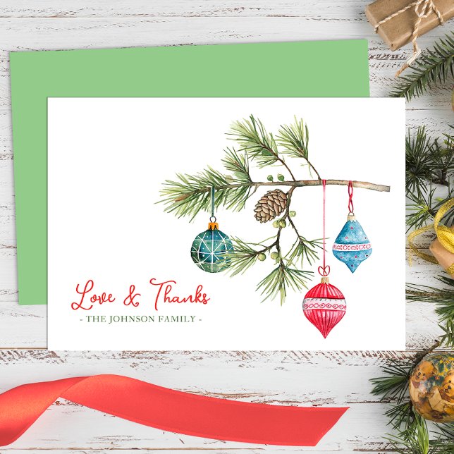 Love & Thanks Christmas Watercolor Thank You Card (Whimsical Christmas Thank You  Flat Card)