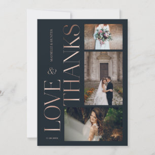 Love & Thanks Classy Navy Rose Gold Wedding Photos Thank You Card