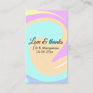 Love & thanks colourful marble wedding name business card