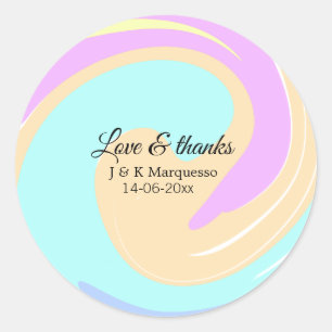 Love & thanks colourful marble wedding name classic round sticker