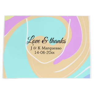 Love & thanks colourful marble wedding name large gift bag