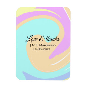 Love & thanks colourful marble wedding name magnet
