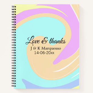 Love & thanks colourful marble wedding name notebook