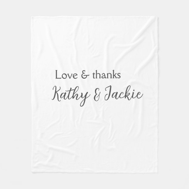 Love & thanks couple name wedding simple minimal  fleece blanket (Front)
