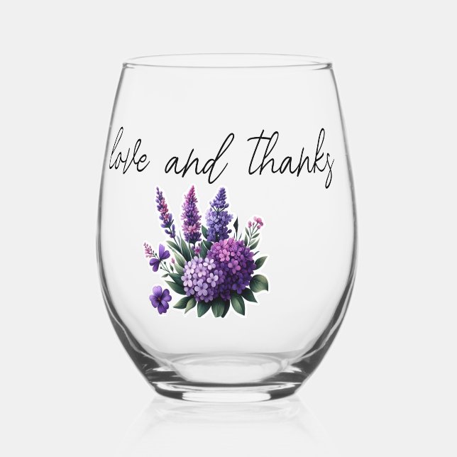 Love & Thanks Custom Photo Collage Modern Wedding Stemless Wine Glass (Front)