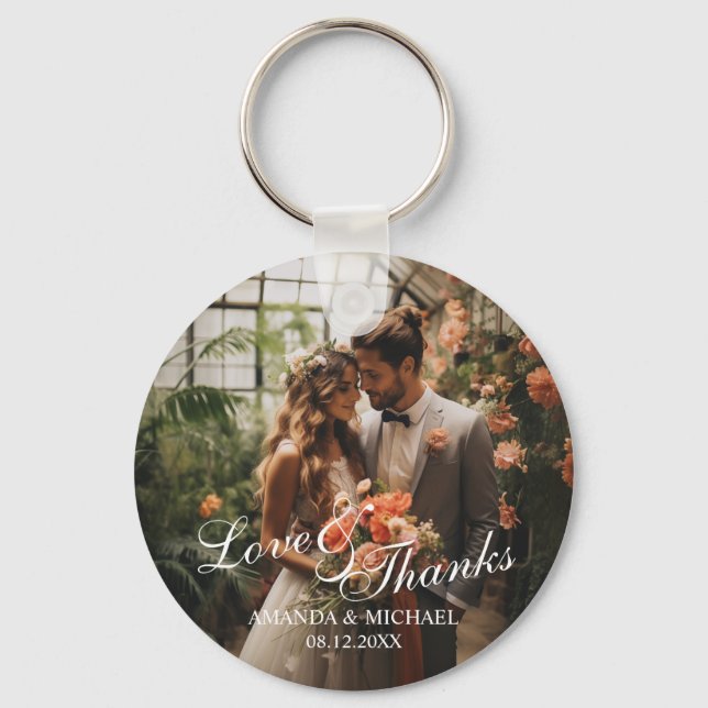 'Love & Thanks' Custom Photo Wedding Favour Key Ring (Front)