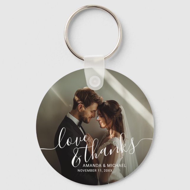 'Love & Thanks' Custom Photo Wedding Favour Key Ring (Front)