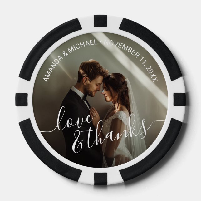 'Love & Thanks' Custom Photo Wedding Favour Poker Chips (Front)