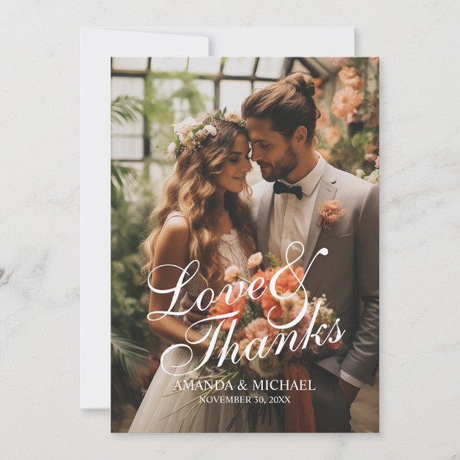 'Love & Thanks' Custom Photo Wedding Thank You Card (Front)