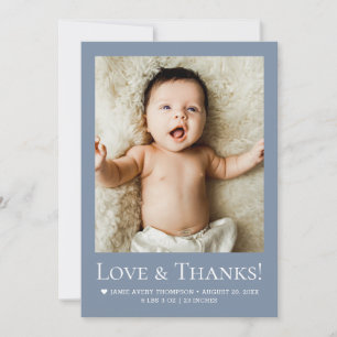Love & Thanks Dusty blue Baby Photo Thank You Card
