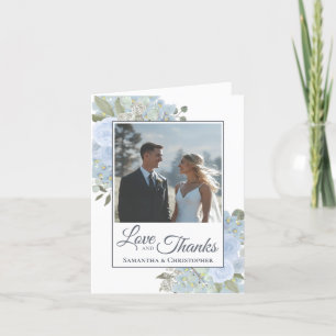 Love & Thanks Dusty Blue Roses Wedding Photo  Thank You Card