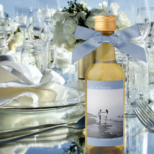 Love & Thanks Dusty Blue Simple Wedding Photo Mini Wine Label
