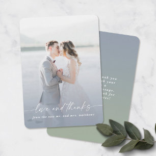 Love & Thanks Dusty Blue Wedding Photo Overlay Thank You Card