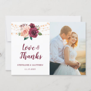 Love & Thanks Dusty Rose Burgundy Wedding Photo Thank You Card