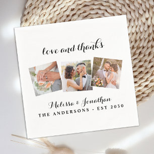 Love & Thanks Elegant 3 Photo Bride Groom Wedding Napkin