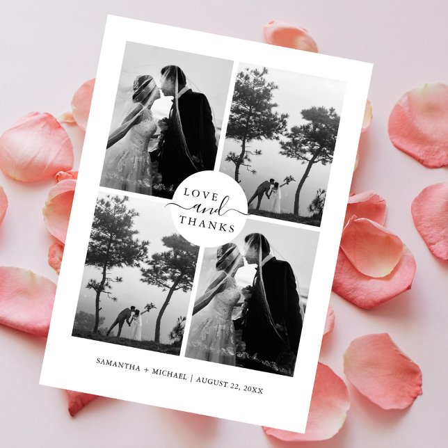 Love & Thanks Elegant 4 Photo Collage Wedding Thank You Card (Creator Uploaded)