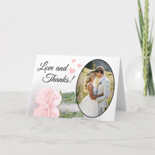 Love & Thanks Elegant Blush Pink Rose Wedding Thank You Card