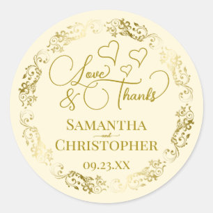 Love & Thanks Elegant Gold & Cream Wedding Classic Round Sticker