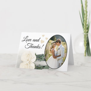 Love & Thanks Elegant Ivory White Rose Wedding Thank You Card