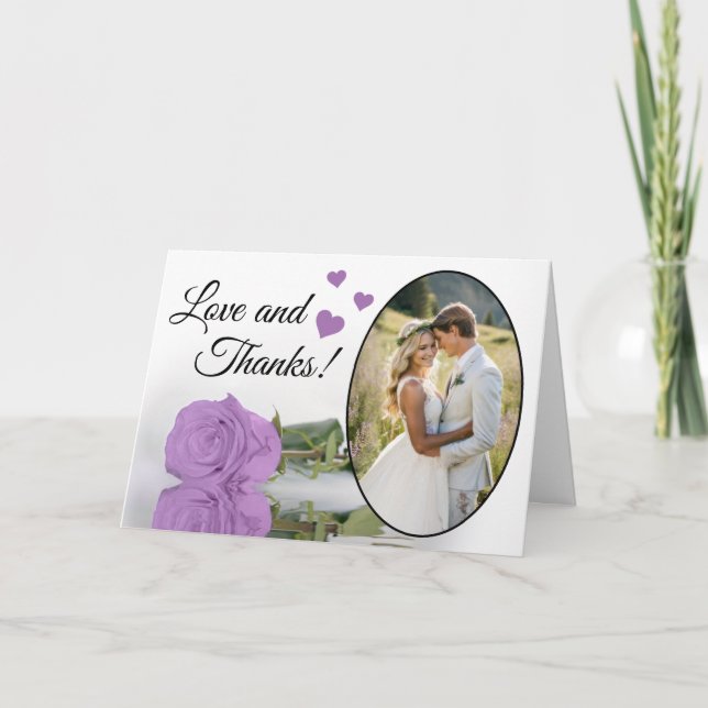 Love & Thanks Elegant Lilac Purple Rose Wedding Thank You Card (Front)