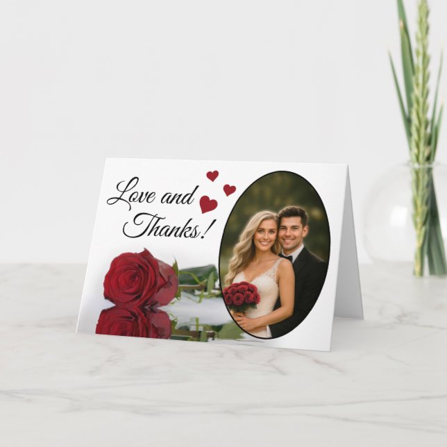 Love & Thanks Elegant Red Rose Romantic Wedding Thank You Card (Front)